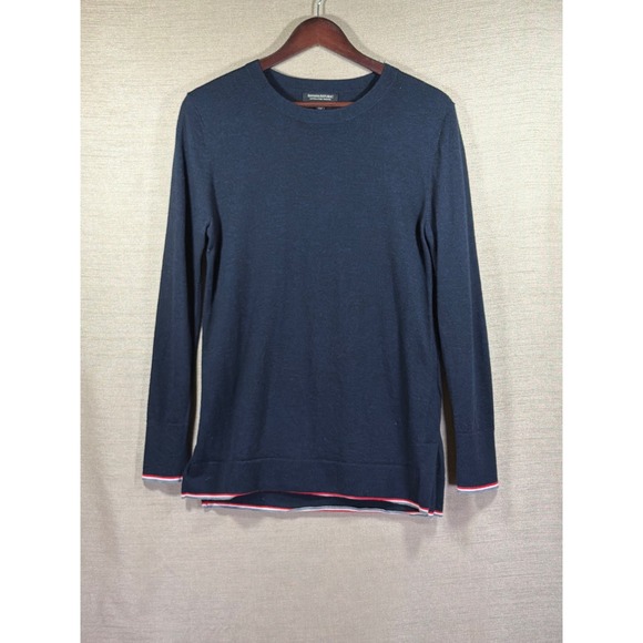 Banana Republic Other - Banana Republic‎ Sweater Men's M Navy Merino Wool Tipped Crew Neck Pullover